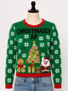 #followme Christmassy AF Ugly Christmas Sweater XL Gingerbread Santa